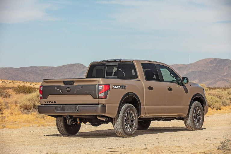 Rear of tan coloured Nissan Titan