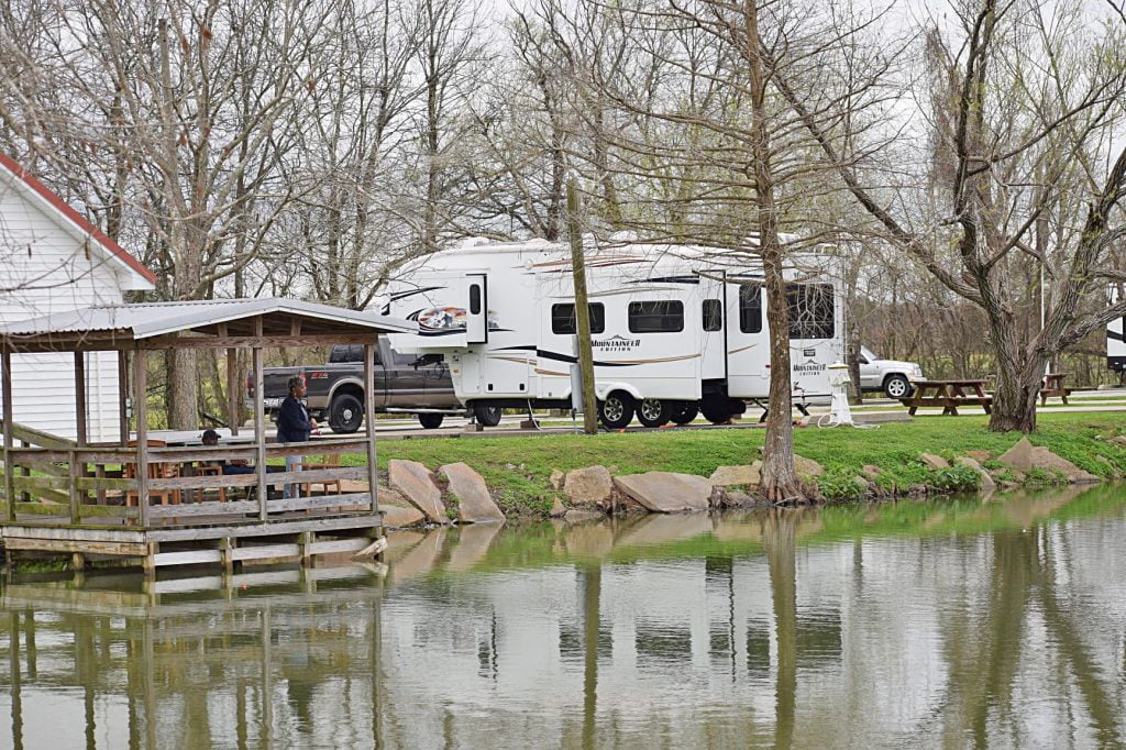 Trailer on the water with a couple fishing