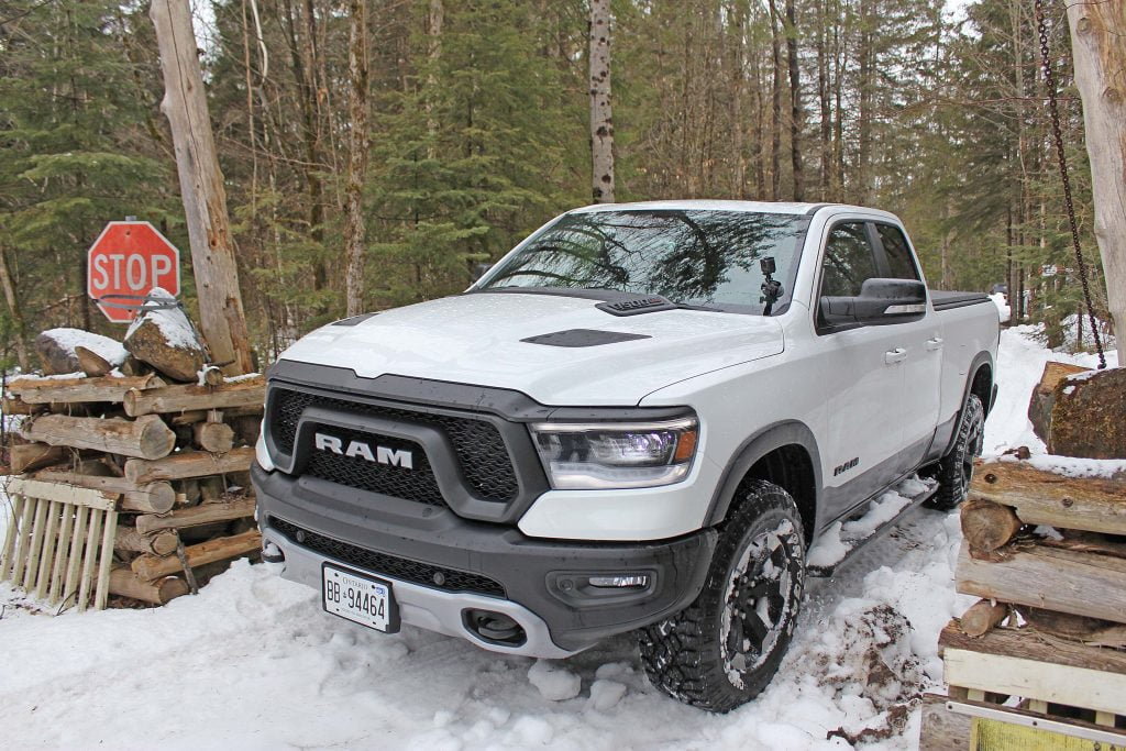 White Ram truck in the snow