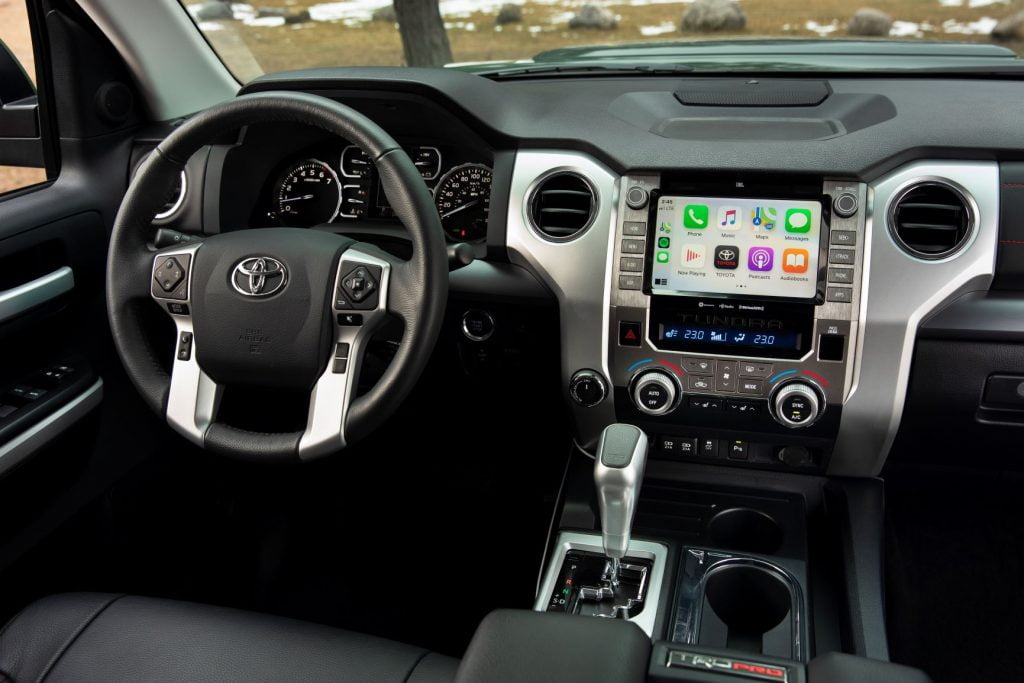 Black leather interior of Toyota Tundra