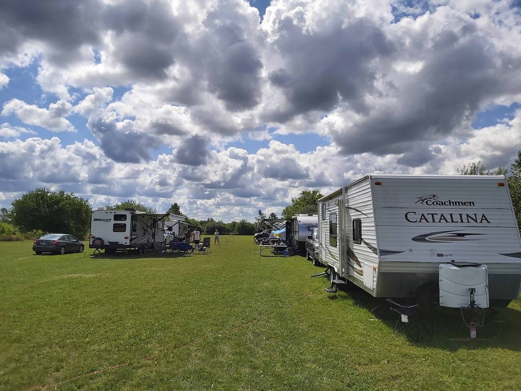 Trailers in a field