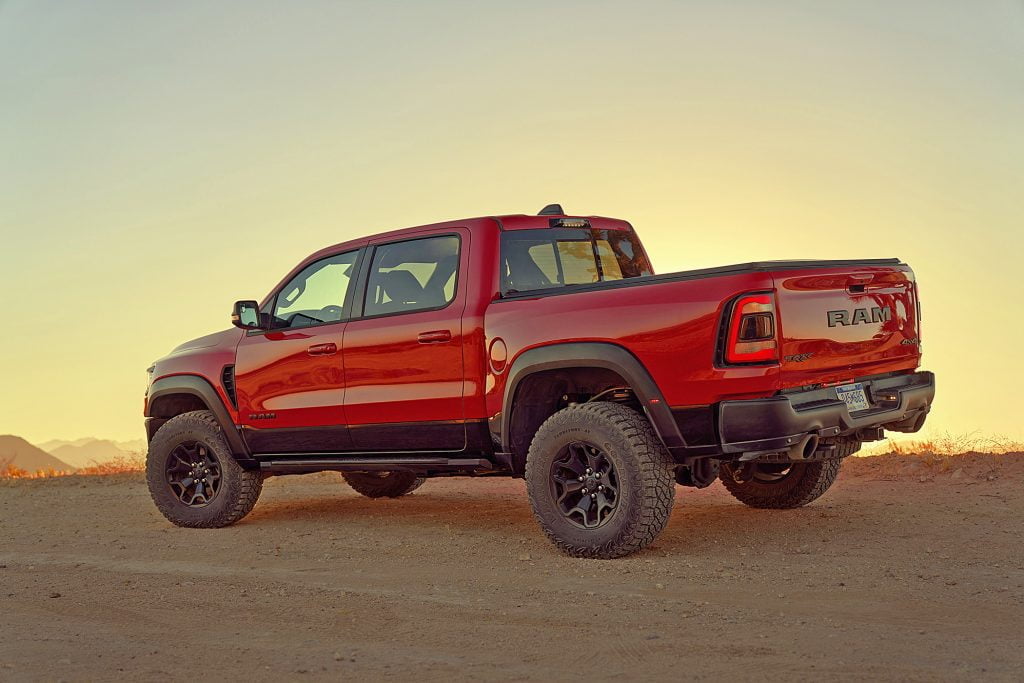 Side view of red truck