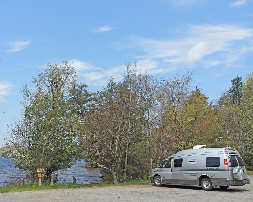 RV parked near water