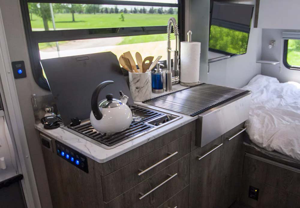 Interior view of the kitchen in the InTech trailer