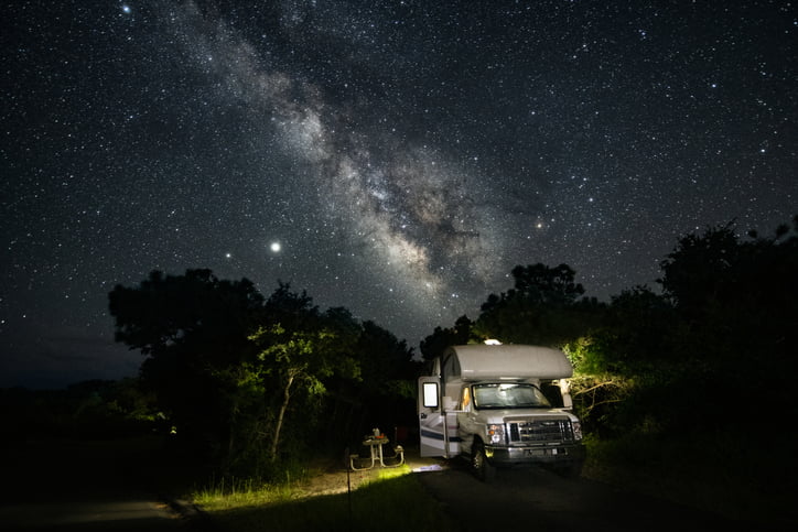 RV in campground at a celestial tourism site