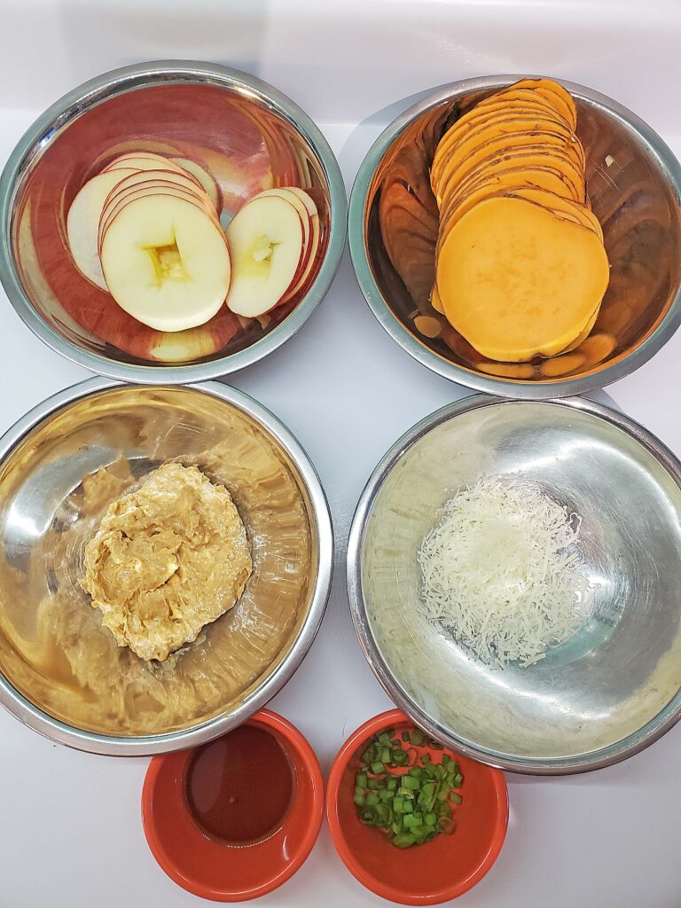 Toppings prepared for the sweet potato galette