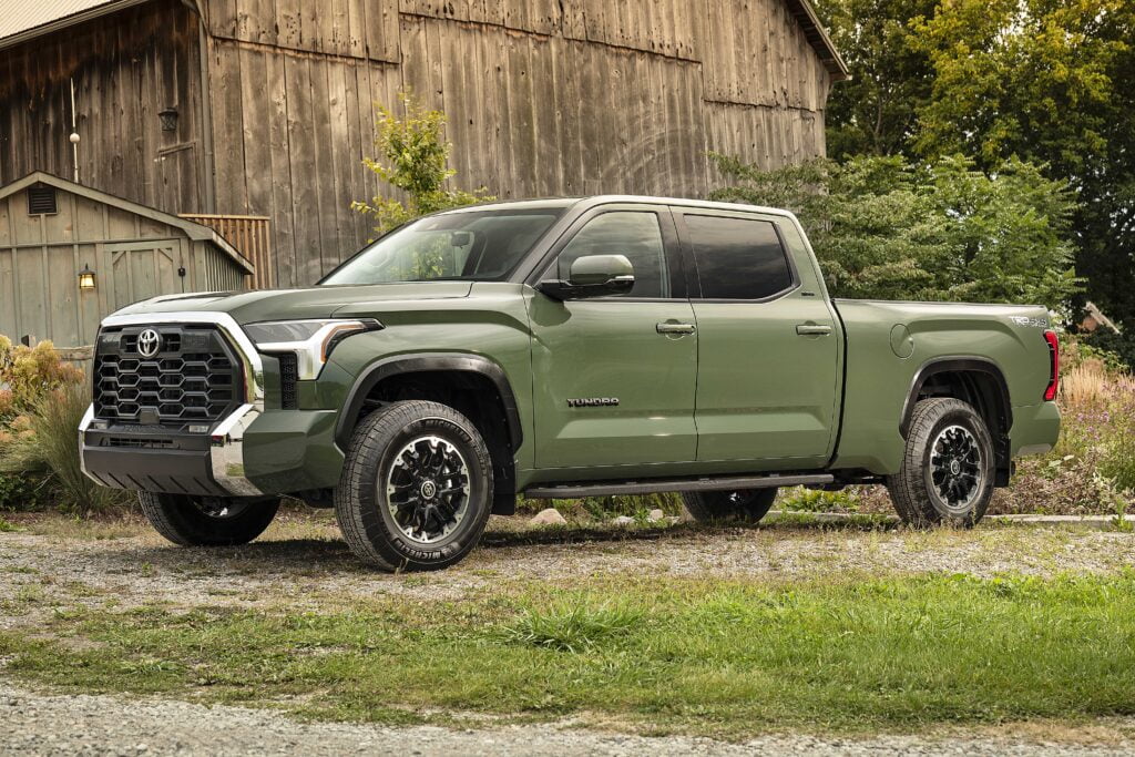 A green 2022 Toyota Tundra parked outside.