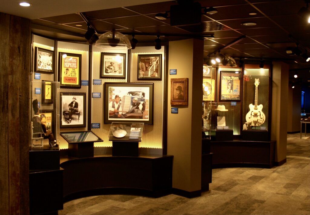 Exhibits inside the Blues Hall of Fame.