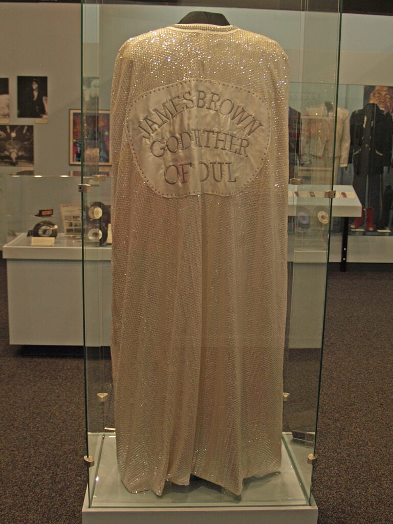 Display of James Brown’s gold cape at the Augusta History Museum. 