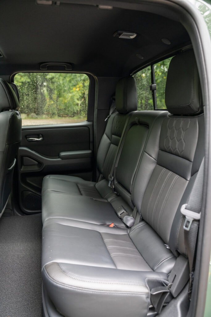 Interior view of the back seat of a 2022 Nissan Frontier