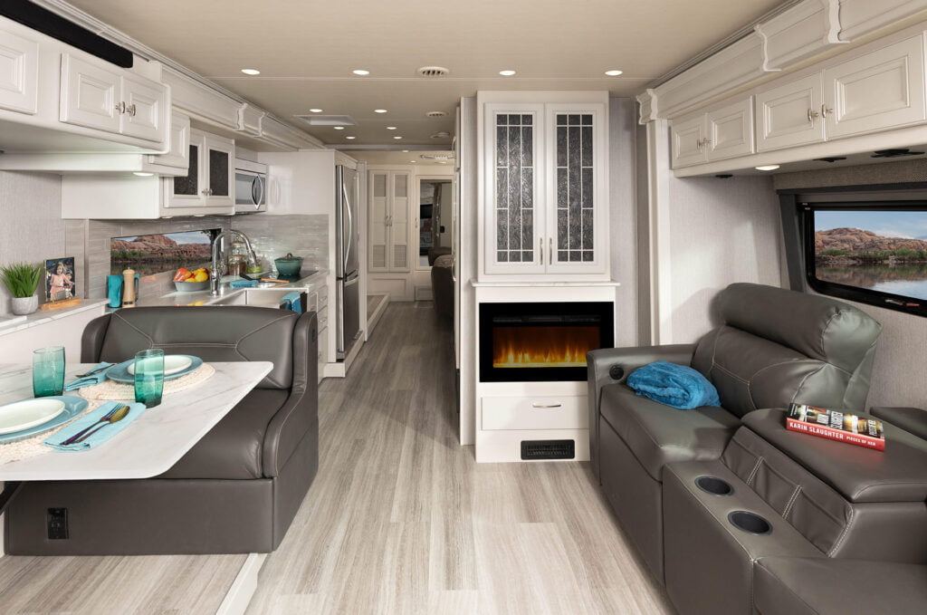 Interior view of a Fleetwood Frontier RV.