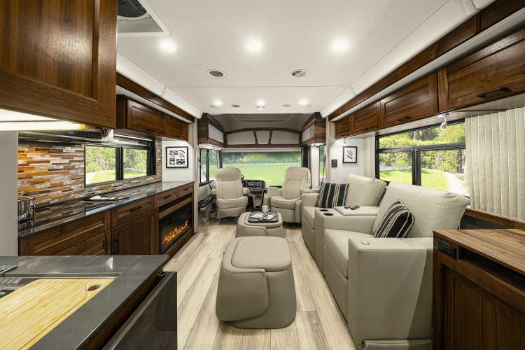 Interior view of a Winnebago Journey RV.