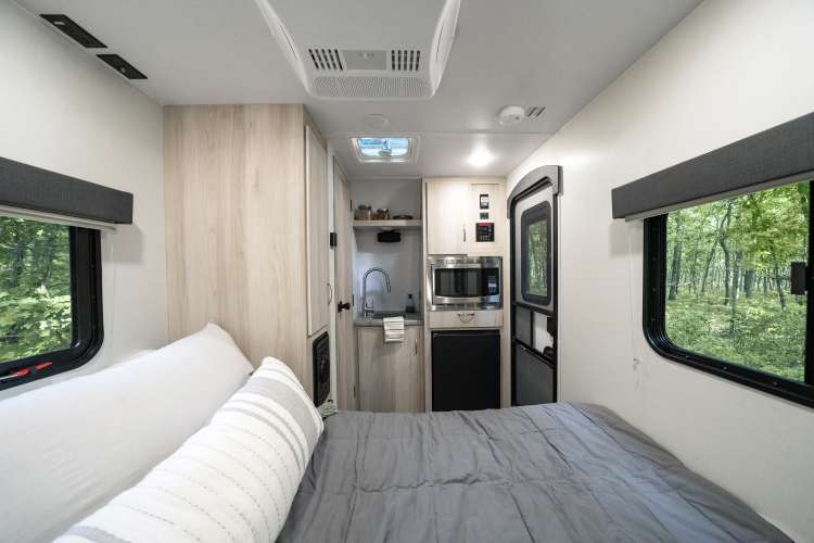 Interior view of the living space within a Winnebago Hike RV.