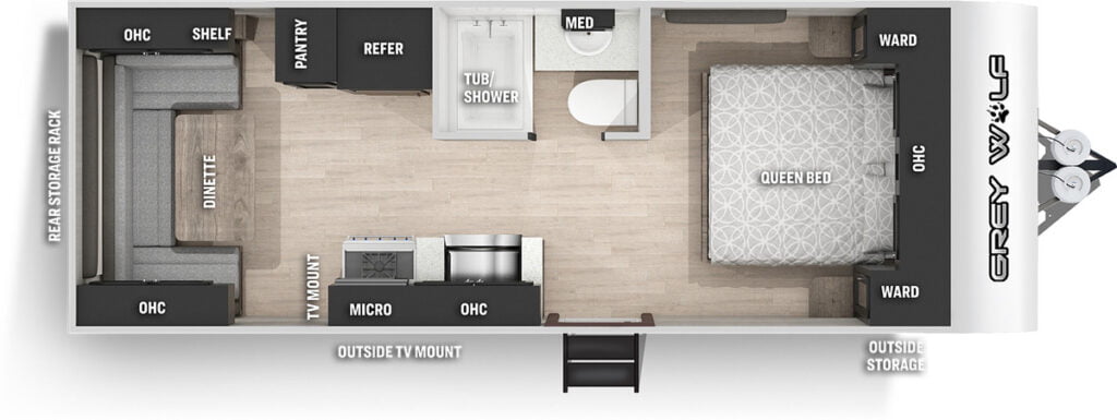 Floor plan for the Cherokee Grey Wolf RV.