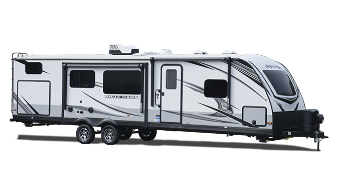 Exterior view of a Jayco White Hawk RV.