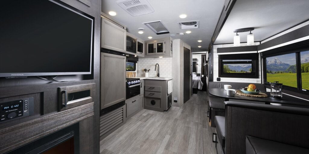 Interior view of a Jayco White Hawk RV