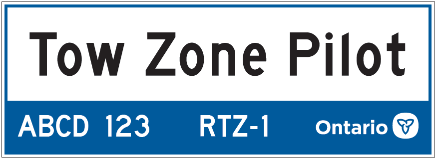 Blue and white tow zone pilot sticker. 