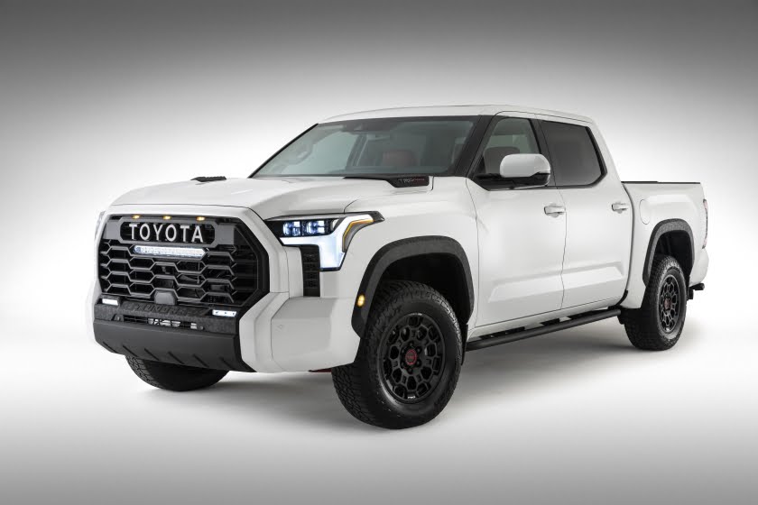 Front angle view of a white 2022 Toyota Tundra truck