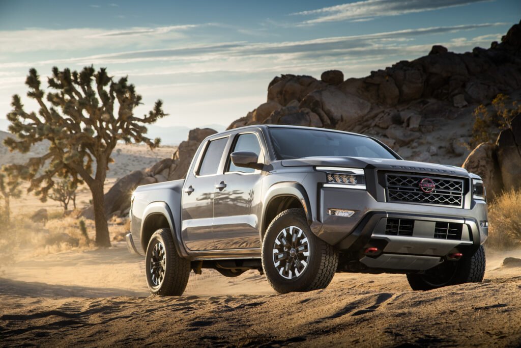 2022 Nissan Frontier truck parked in a desert.