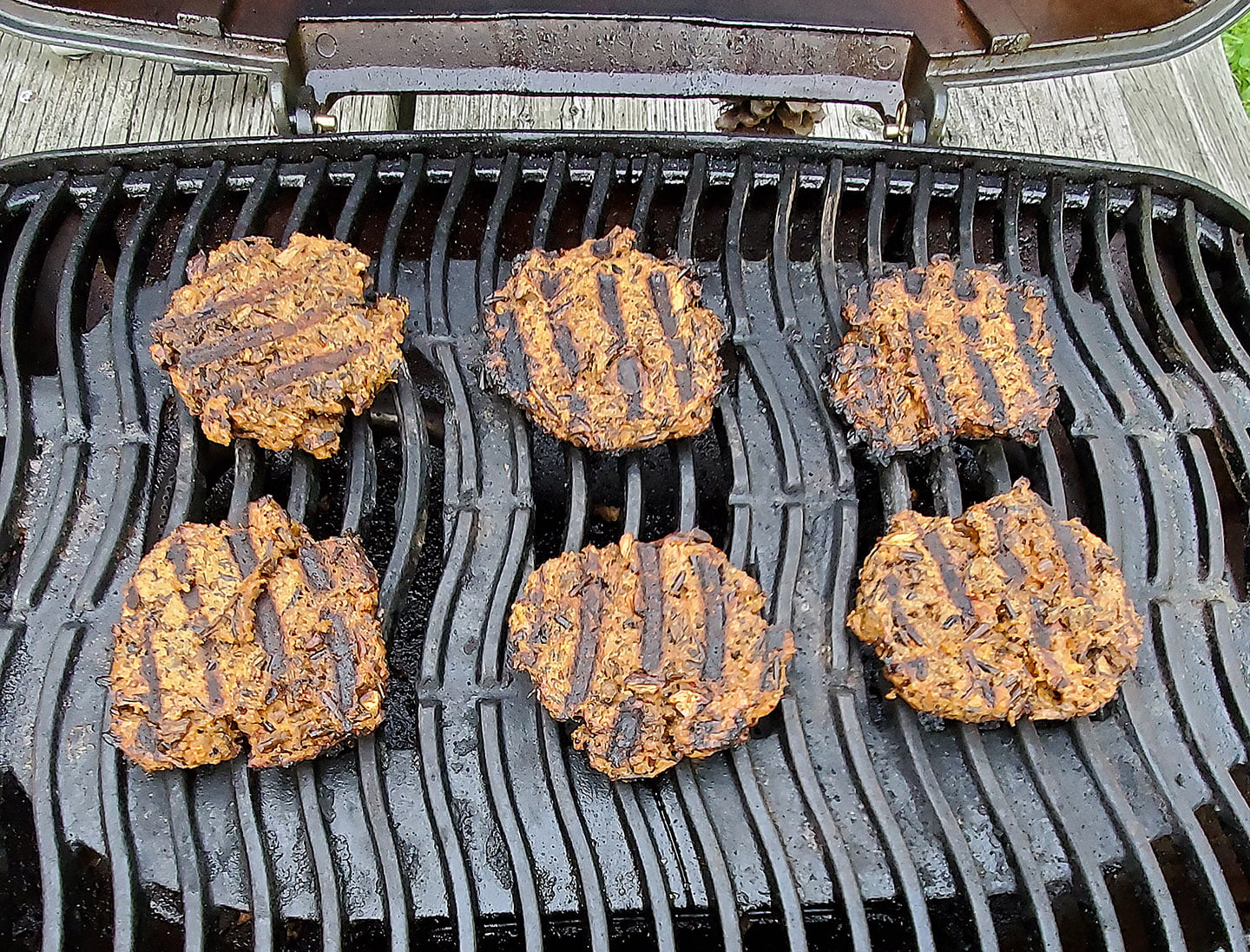 Wild rice burgers on a BBQ