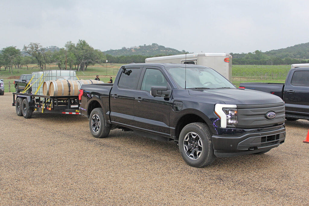 Ford F-150 Lightning ready to tow wine barrels.