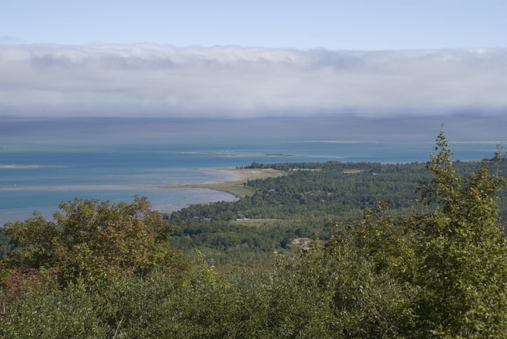 View of Nottawasaga Bay from the top of Blue Mountain. Collingwood, Ontario, Canada (South Georgian Bay)