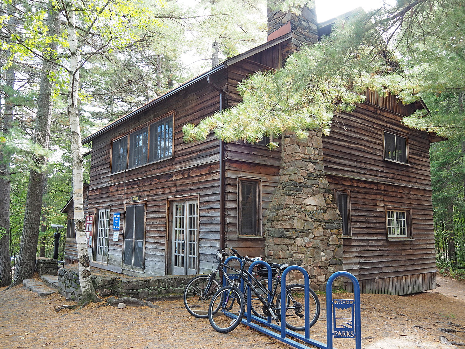 An old building in Ottawa valley with a bike rack out front. The home of Bon Echo Provincial Park’s Discovery Centre. 
