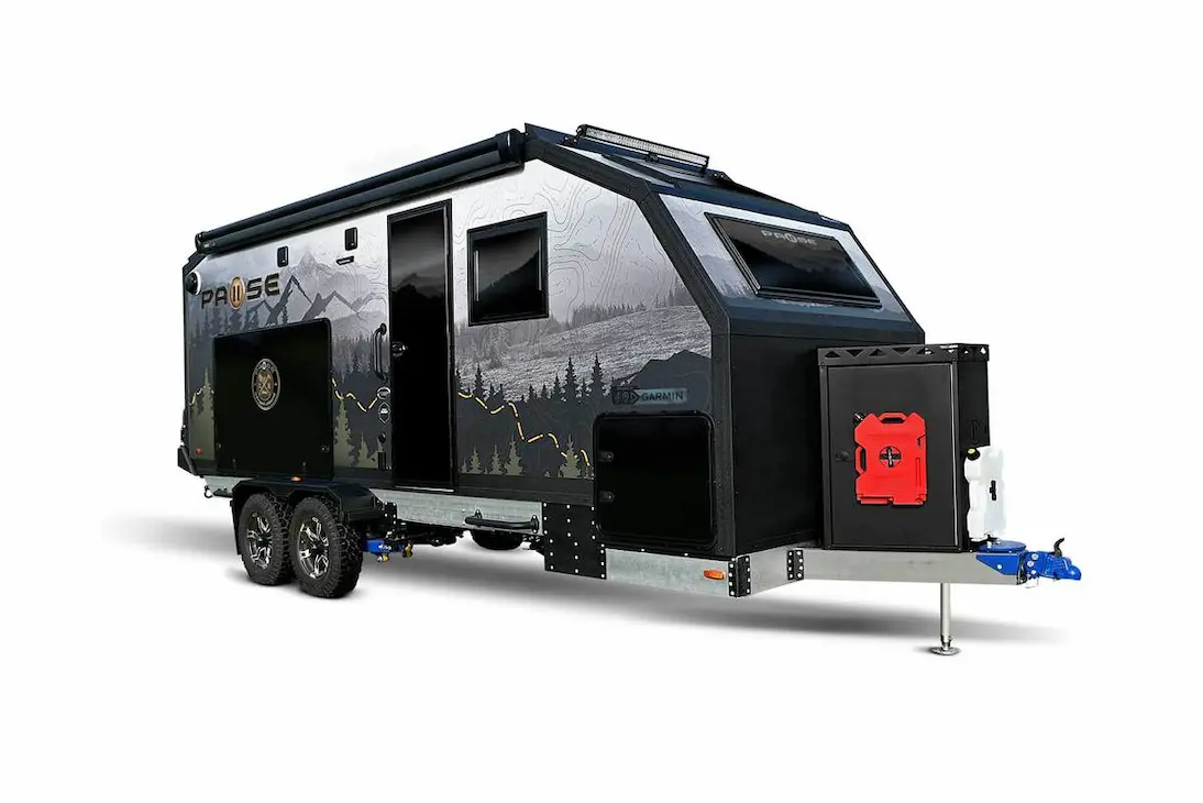 Exterior view of Palomino’s Pause Hiatus off-grid trailer.