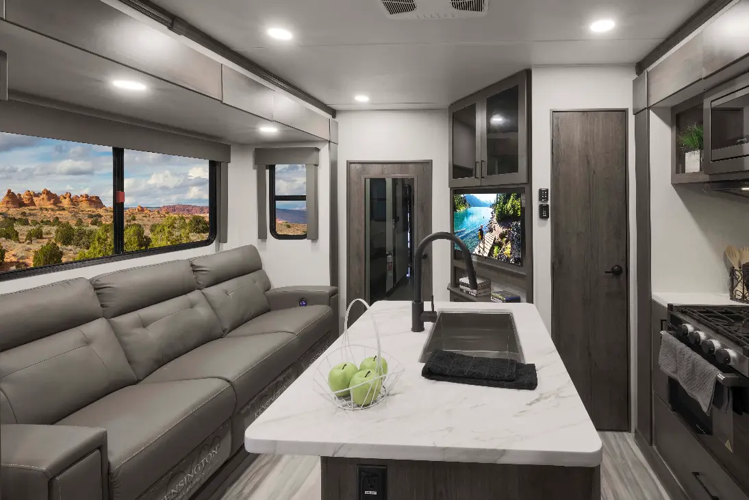 Interior view of an Alliance Valor 31T13 travel trailer.