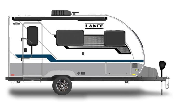 A rendered image of the exterior of the Lance 1475 travel trailer.
