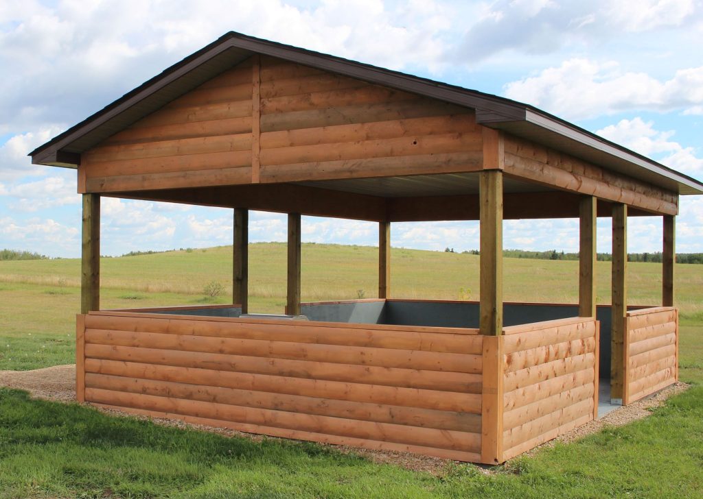 A wooden structure with a roof