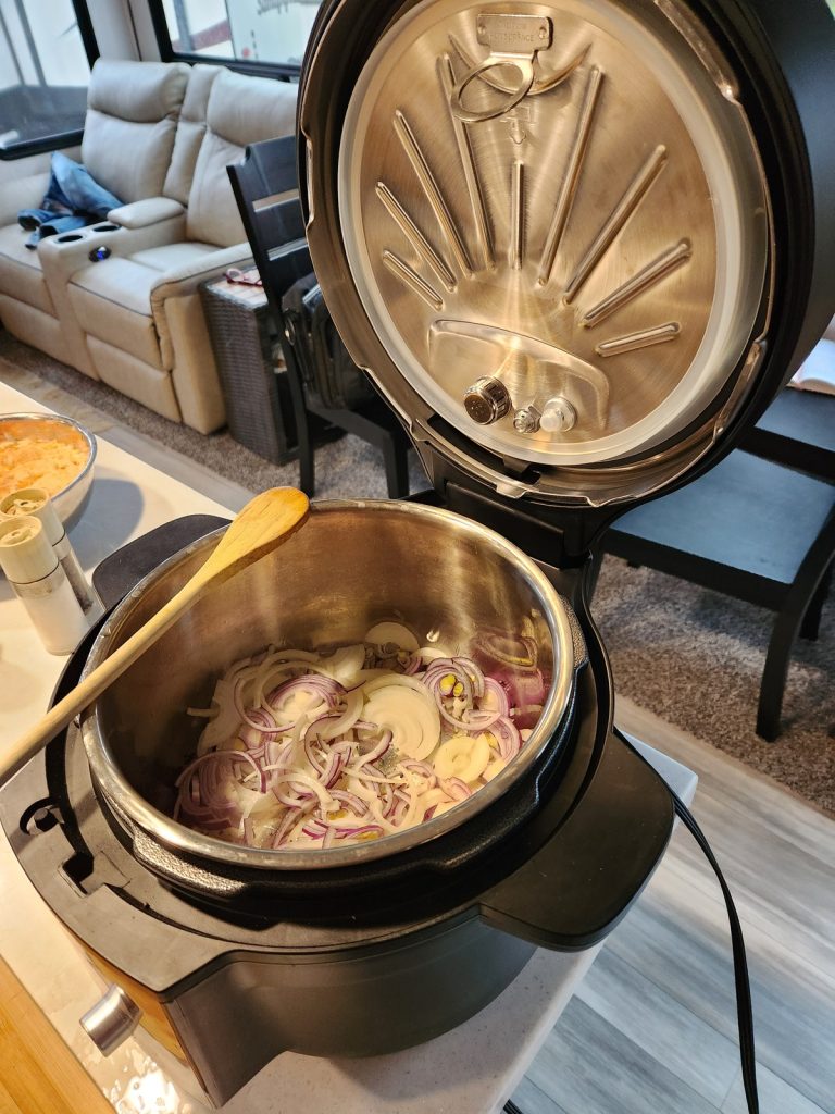 View of ingredients inside the Instant Pot.