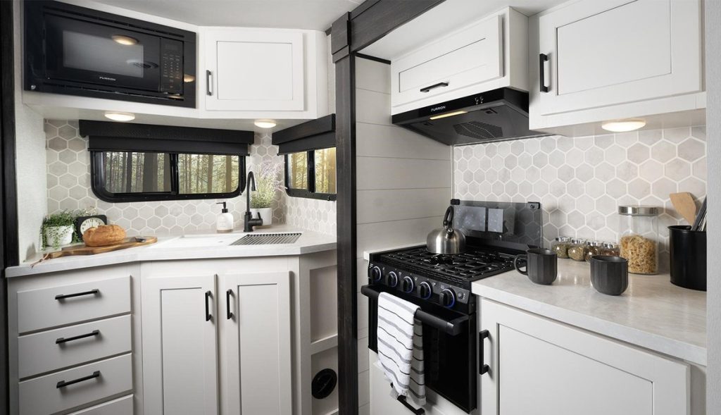 View of the kitchen inside the 2024 Jayco Jay Feather