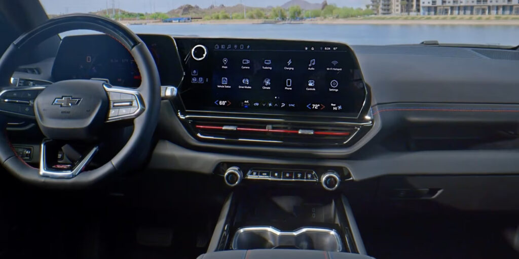 View of the interior dash in the Chevrolet Silverado EV.