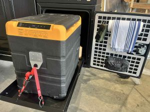 50-litre Alpicool dual zone portable fridge with pull-out tray for food storage