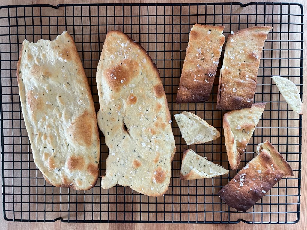Baked crackers on a cooling rack.
