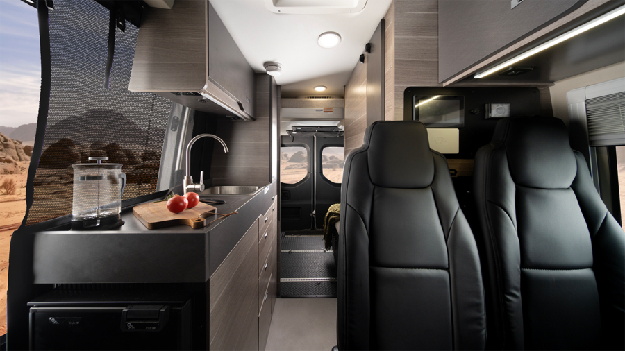 View of the interior inside the Entegra Coach motorhome.