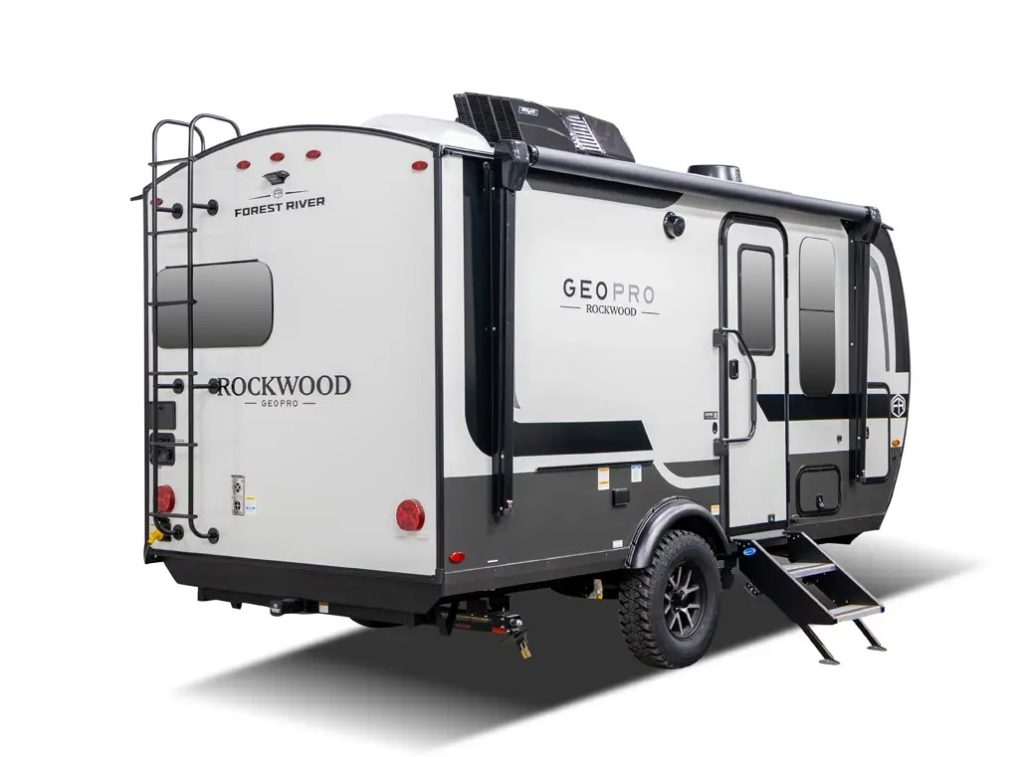 The 2026 Rockwood Geo Pro 15FBS sitting on a white backdrop.