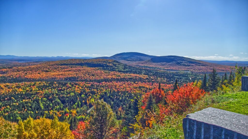Eastern Townships landscape with vibrant autumn colours in Quebec