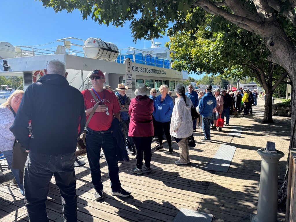 Explorer RV Club members get ready to board the Blue Heron Cruise near Tobermory.